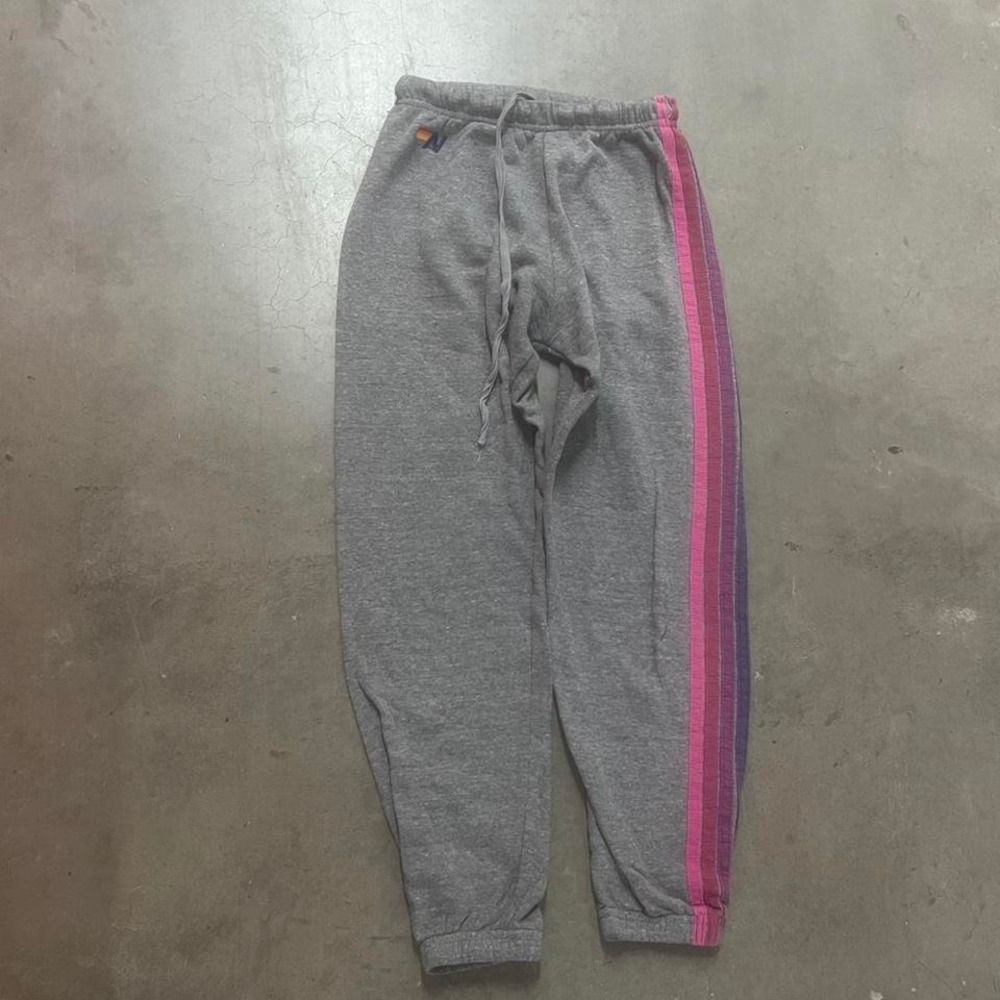Aviator Nation 5 Stripe Classic Sweatpant heather grey drawstring casual S